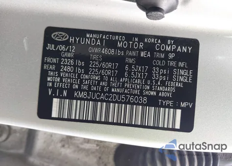 2013 Hyundai Tucson Gls from USA, damaged, VIN KM8JUCAC2DU576038